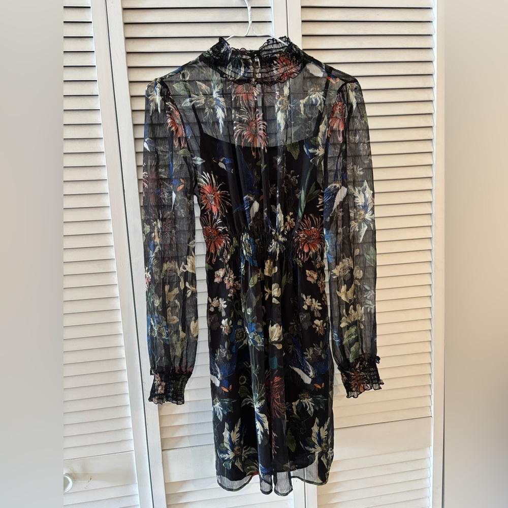 ZARA Basic sz XS sheer lined floral dress - Picture 6 of 11